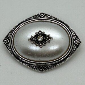 Vintage Avon Faux Pearl Brooch or Pendant Silver Tone Victorian Style Retro READ